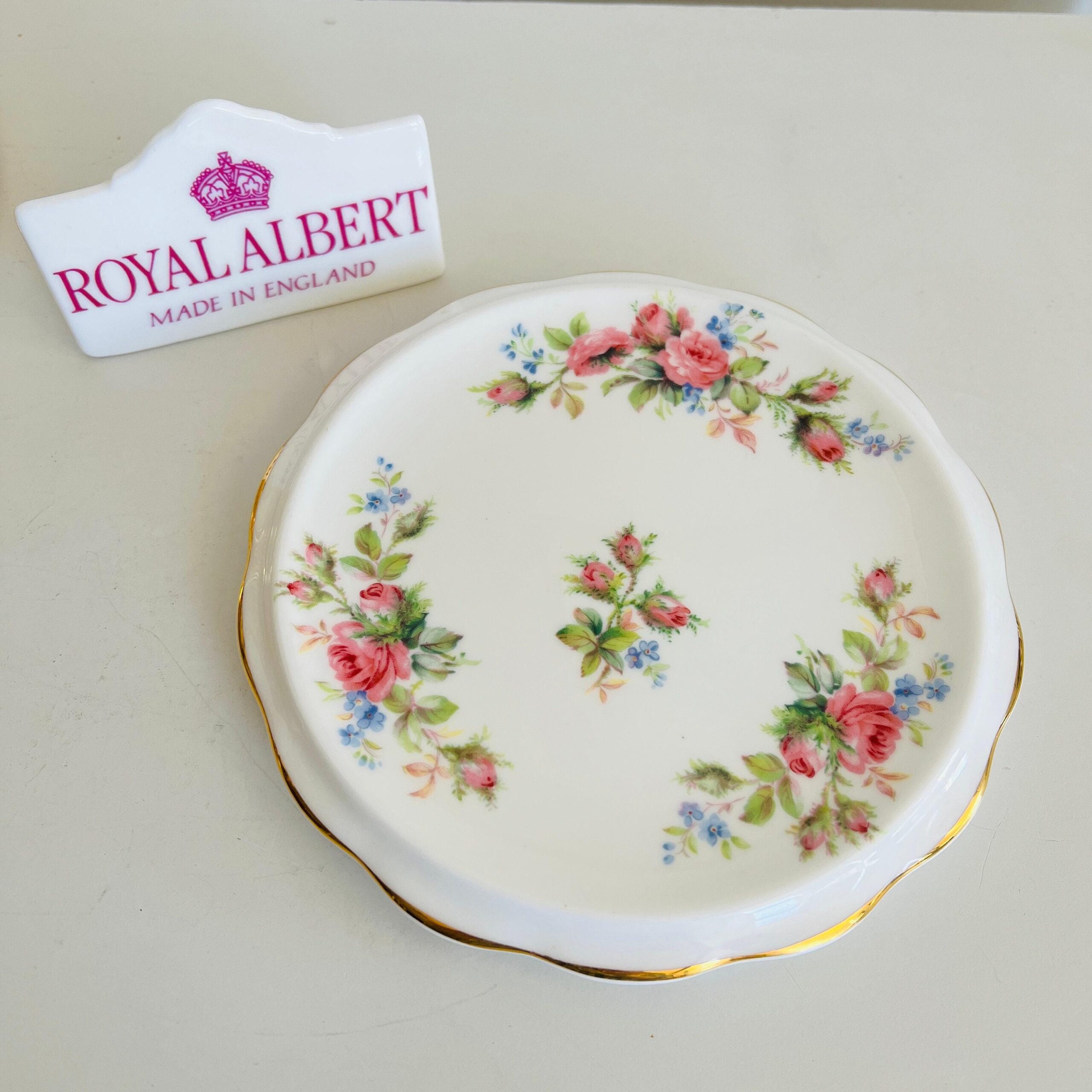 Bone China Teapot Trivet by Royal Albert, Moss Rose Pattern, Made in England, 1960s Rare Stand, Vintage Tea Accessory