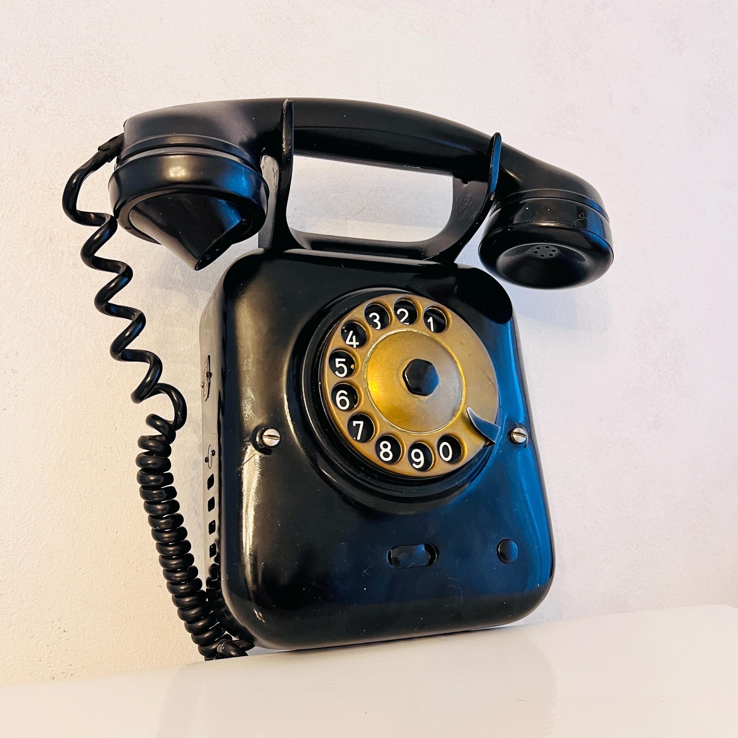 Vintage Black Rotary Wall Telephone - Dutch PTT '40s