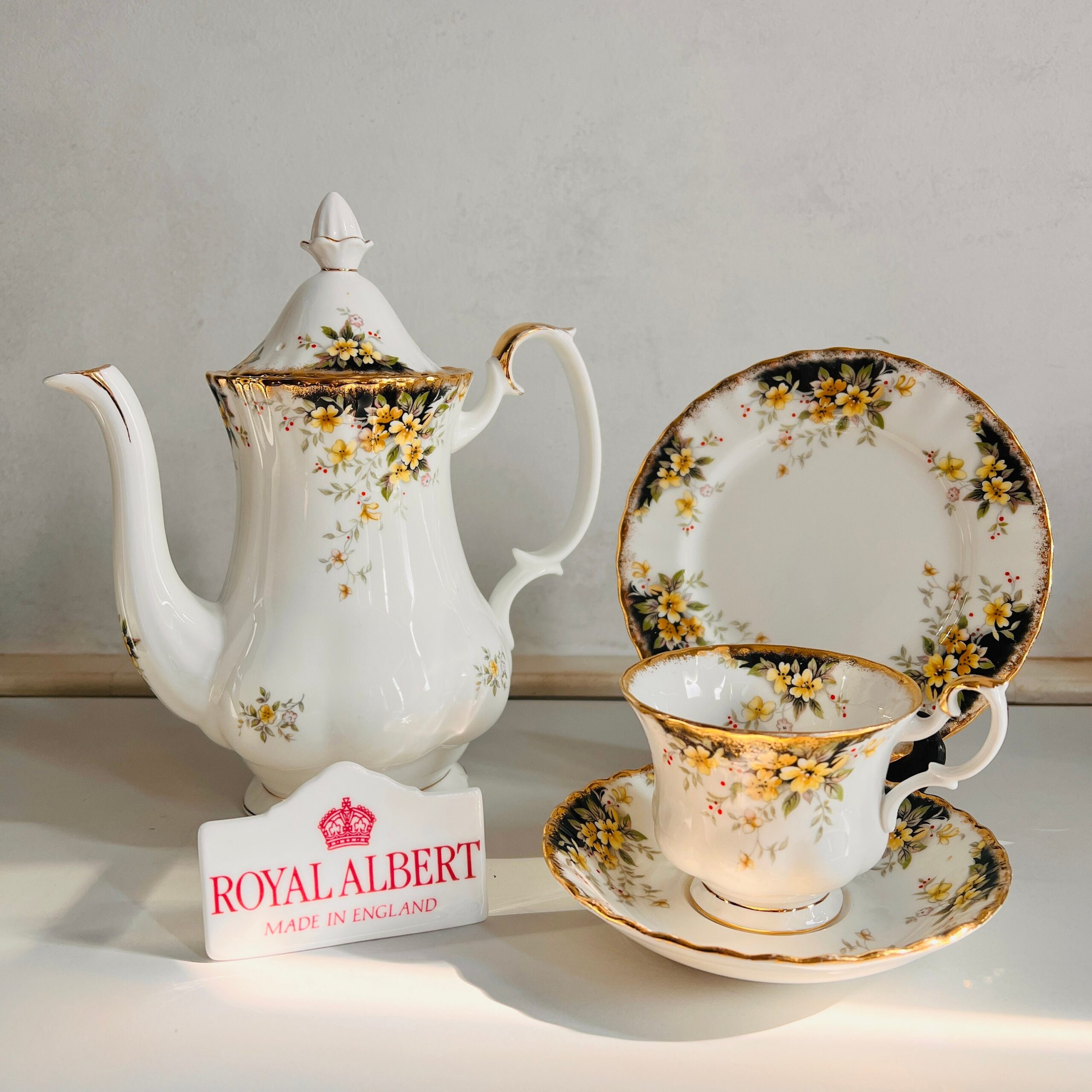 Vintage Royal Albert Royal Ascot Tea Set: Bone China Porcelain, 1982 LTD