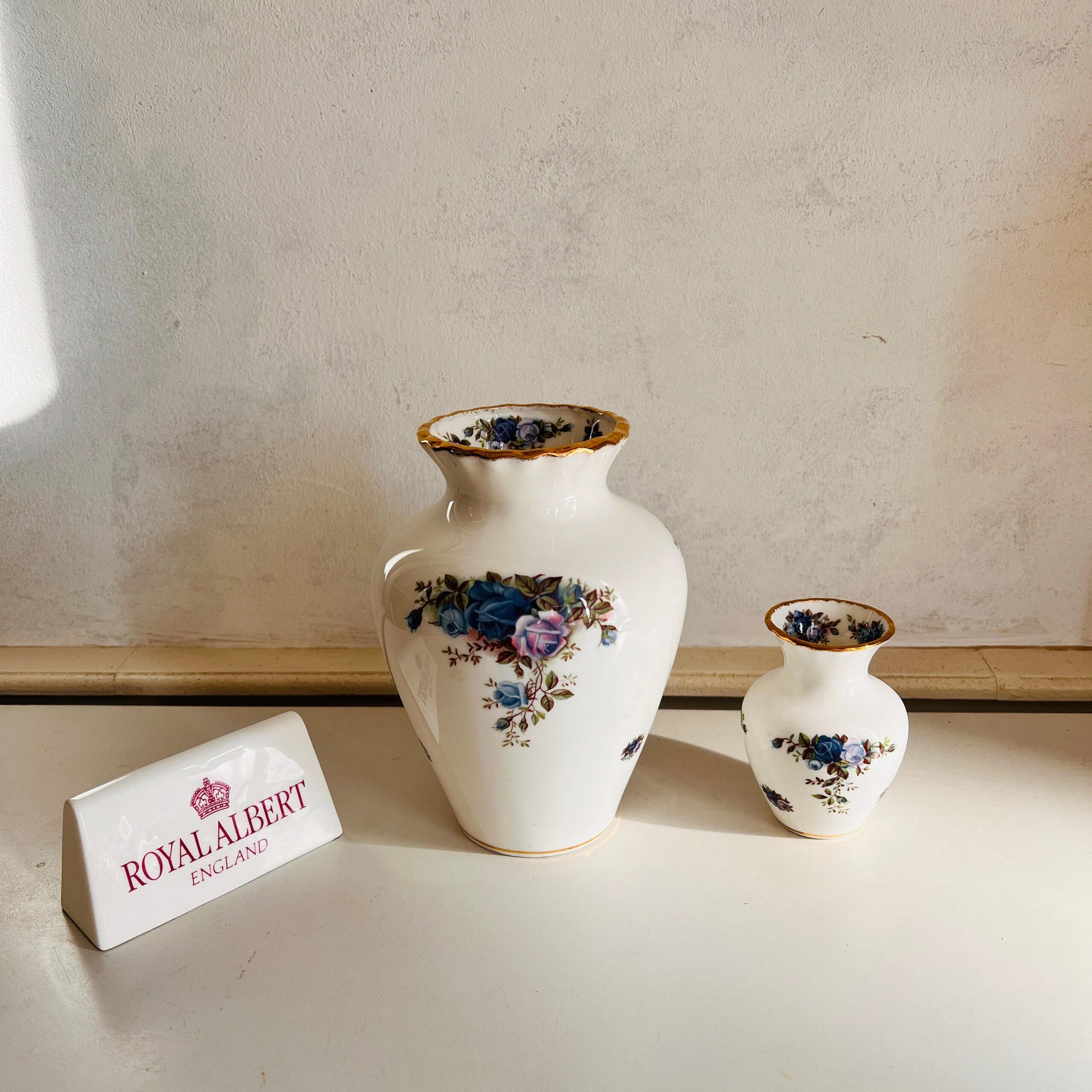 Royal Albert Moonlight Roses Bone China Vase, Large Porcelain Floral Vessel, 1987 English Collectible, Elegant Gift for Her