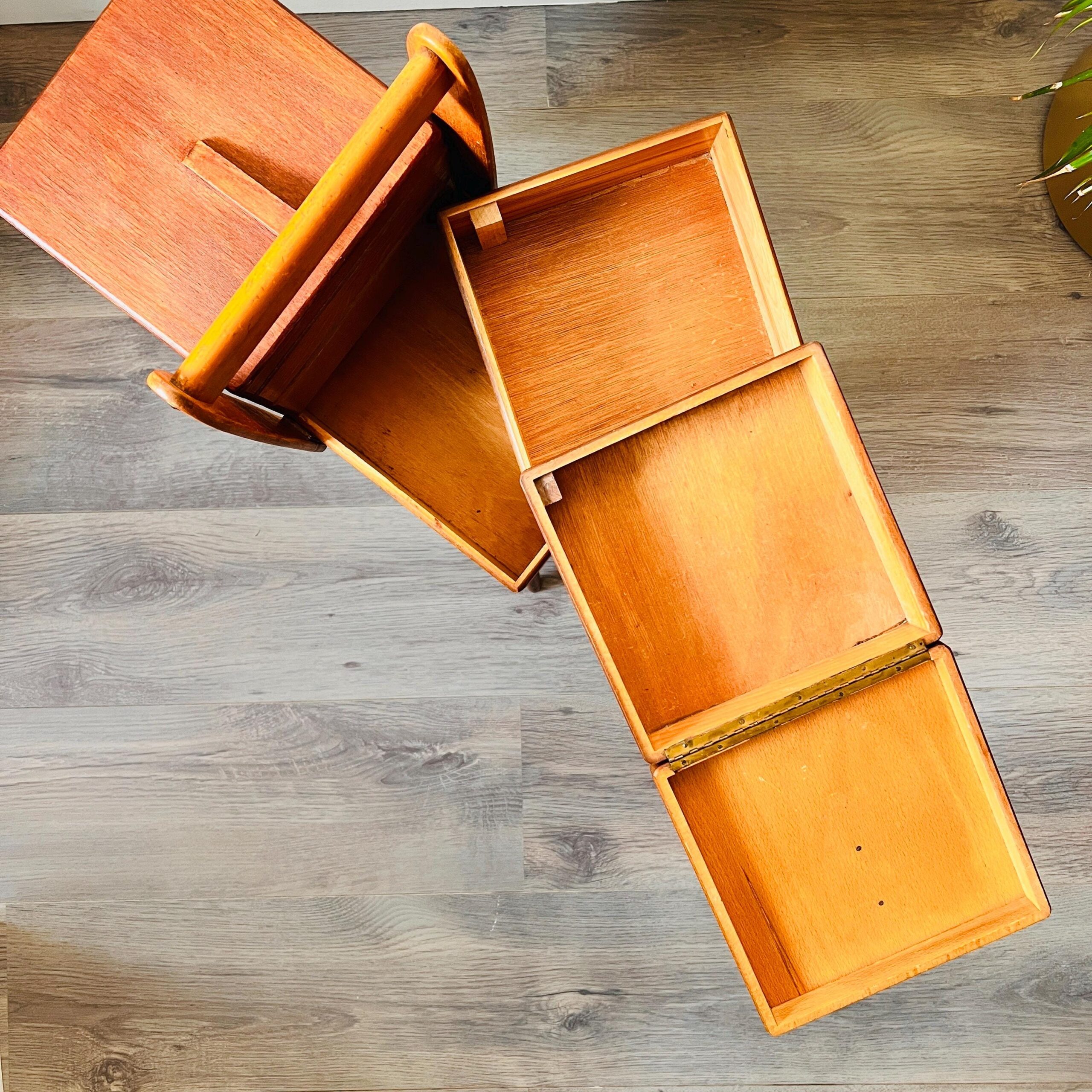 Vintage Wooden Sewing Box with Handle - Compact Storage for Sewing Essentials