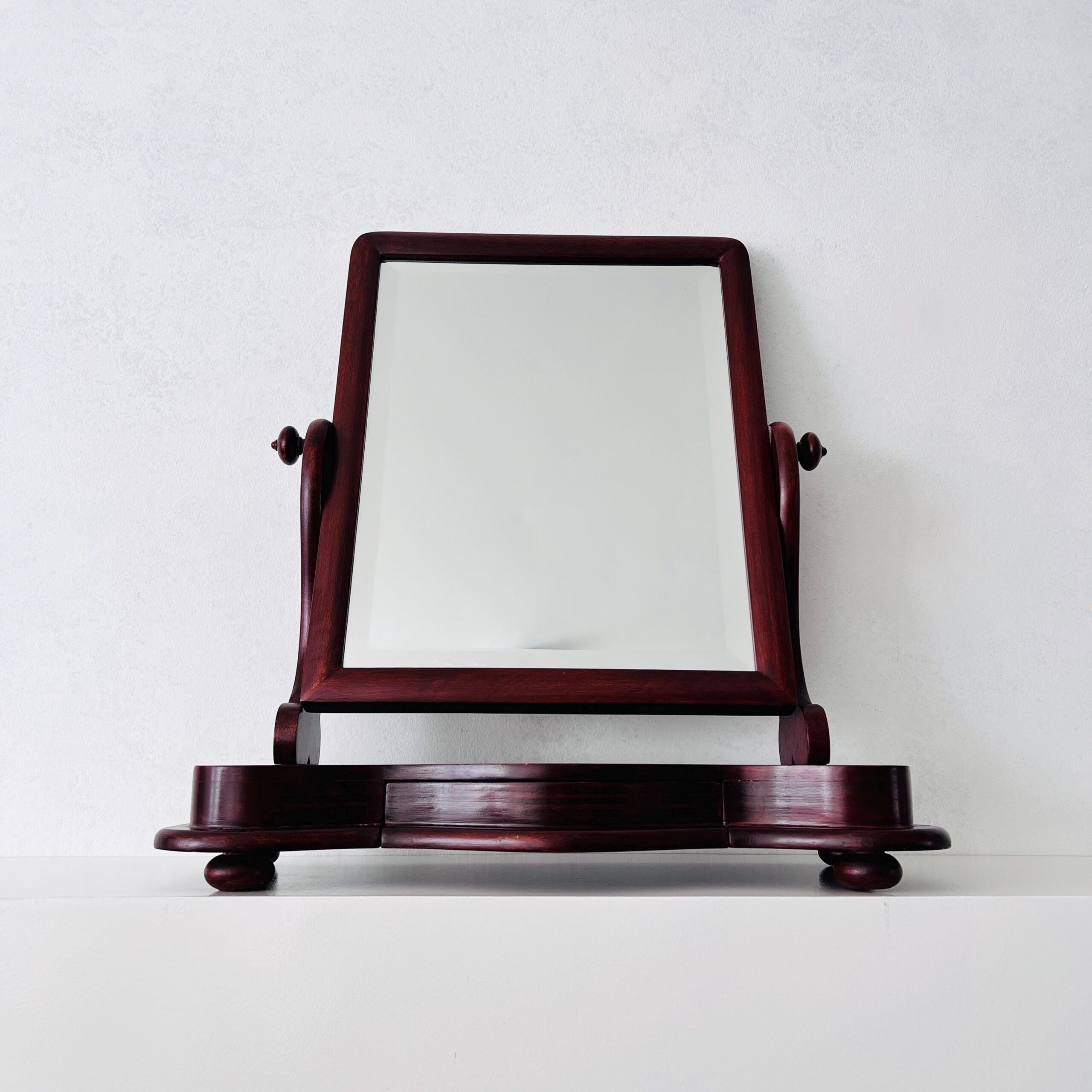 Vintage Swivel Beveled Vanity Mirror: Wood Dresser Top with Drawer