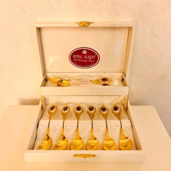Gold Plated Royal Albert Old Country Roses Spoon Set with Butter Knife and Jam Spoon, Made in Japan, Elegant Tableware Gift
