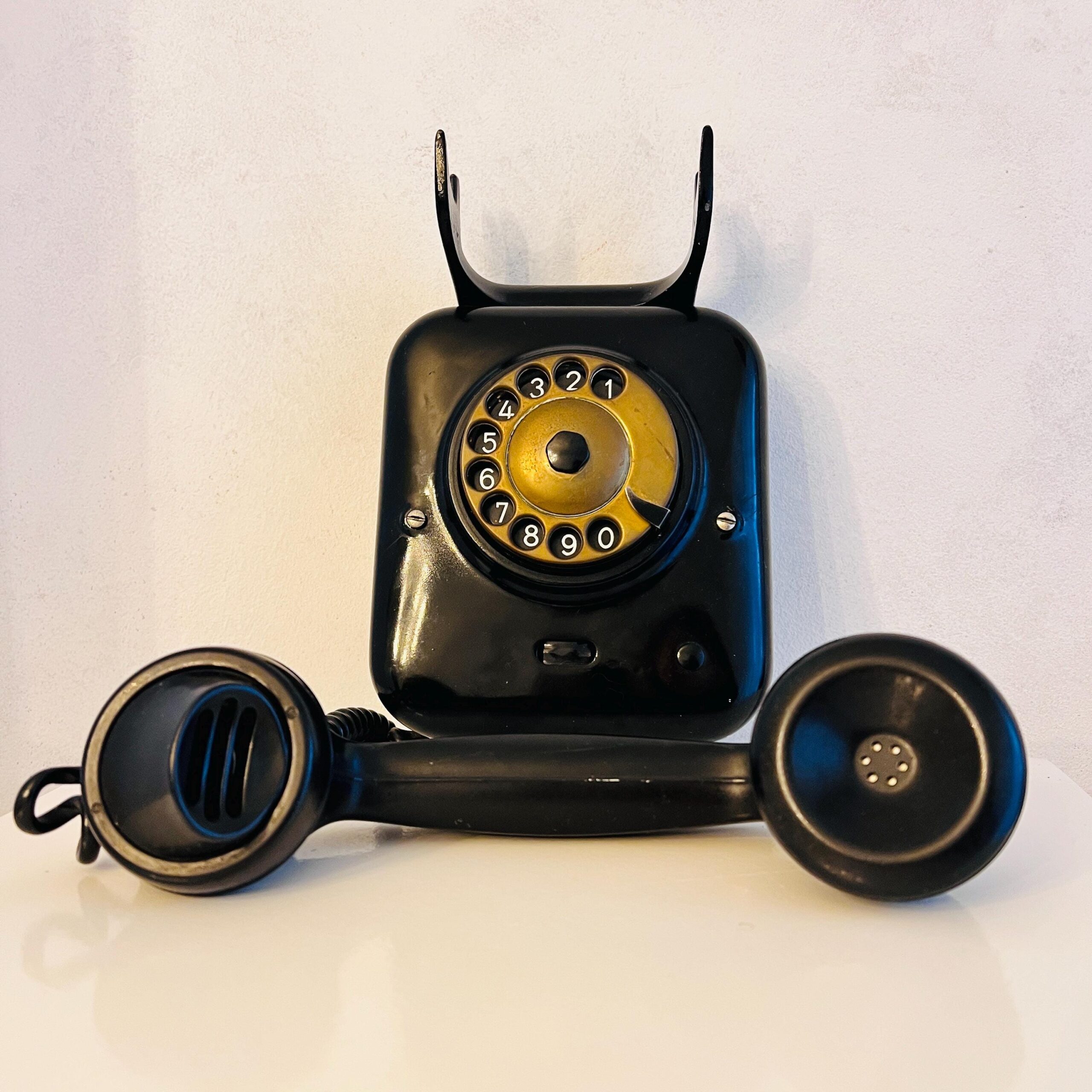 Vintage Black Rotary Wall Telephone - Dutch PTT '40s
