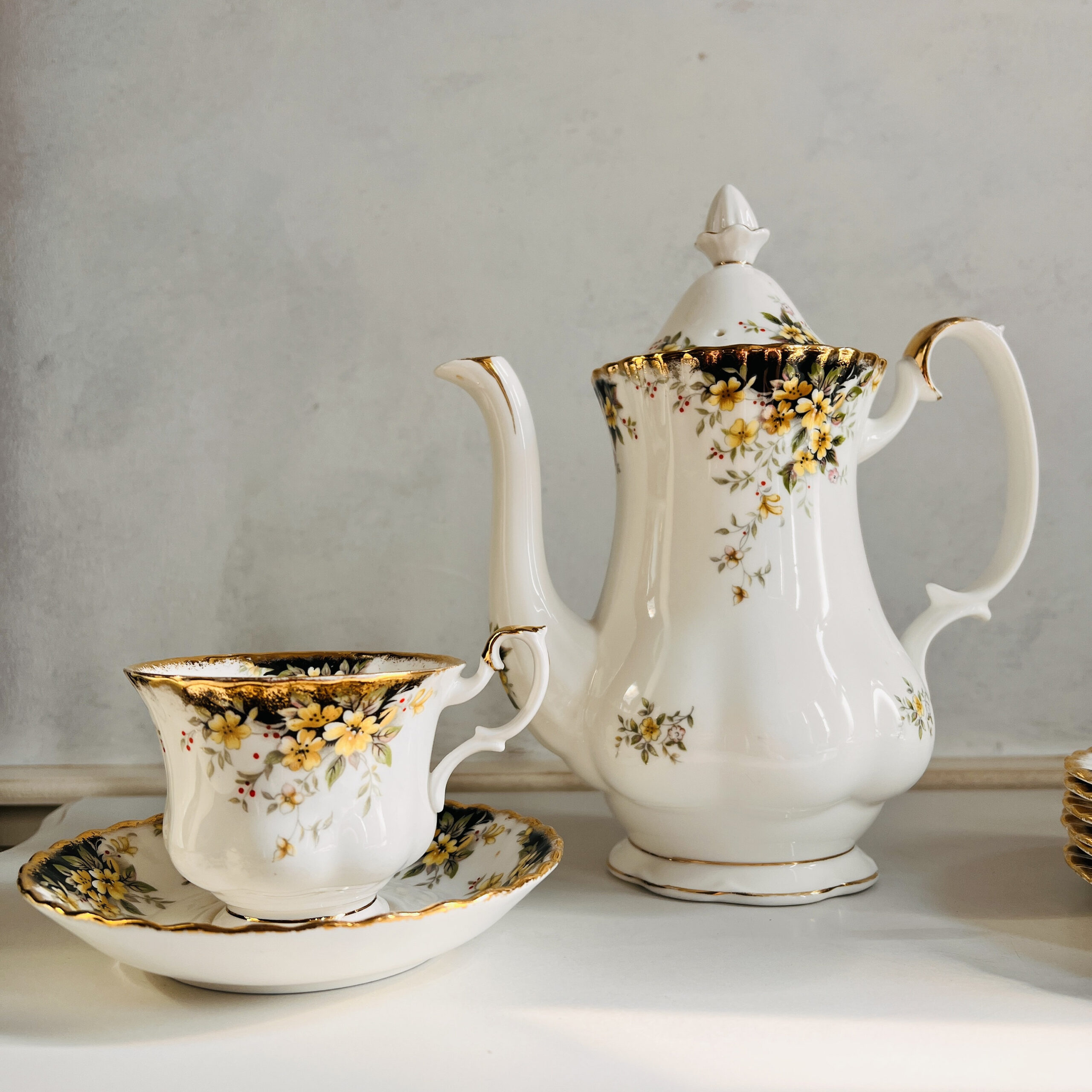 Vintage Royal Albert Royal Ascot Tea Set: Bone China Porcelain, 1982 LTD